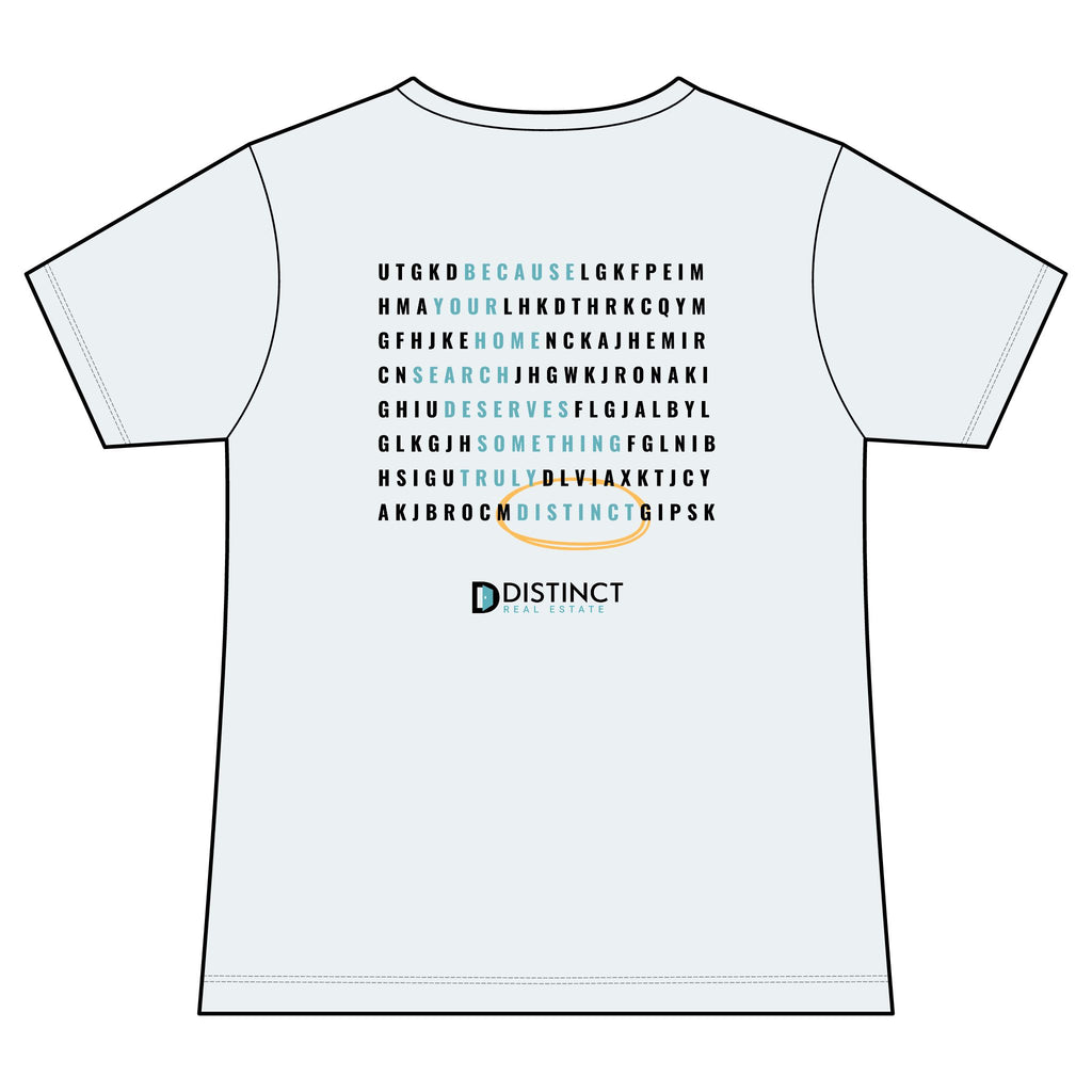 Women's V-Neck White Tee with Word Search