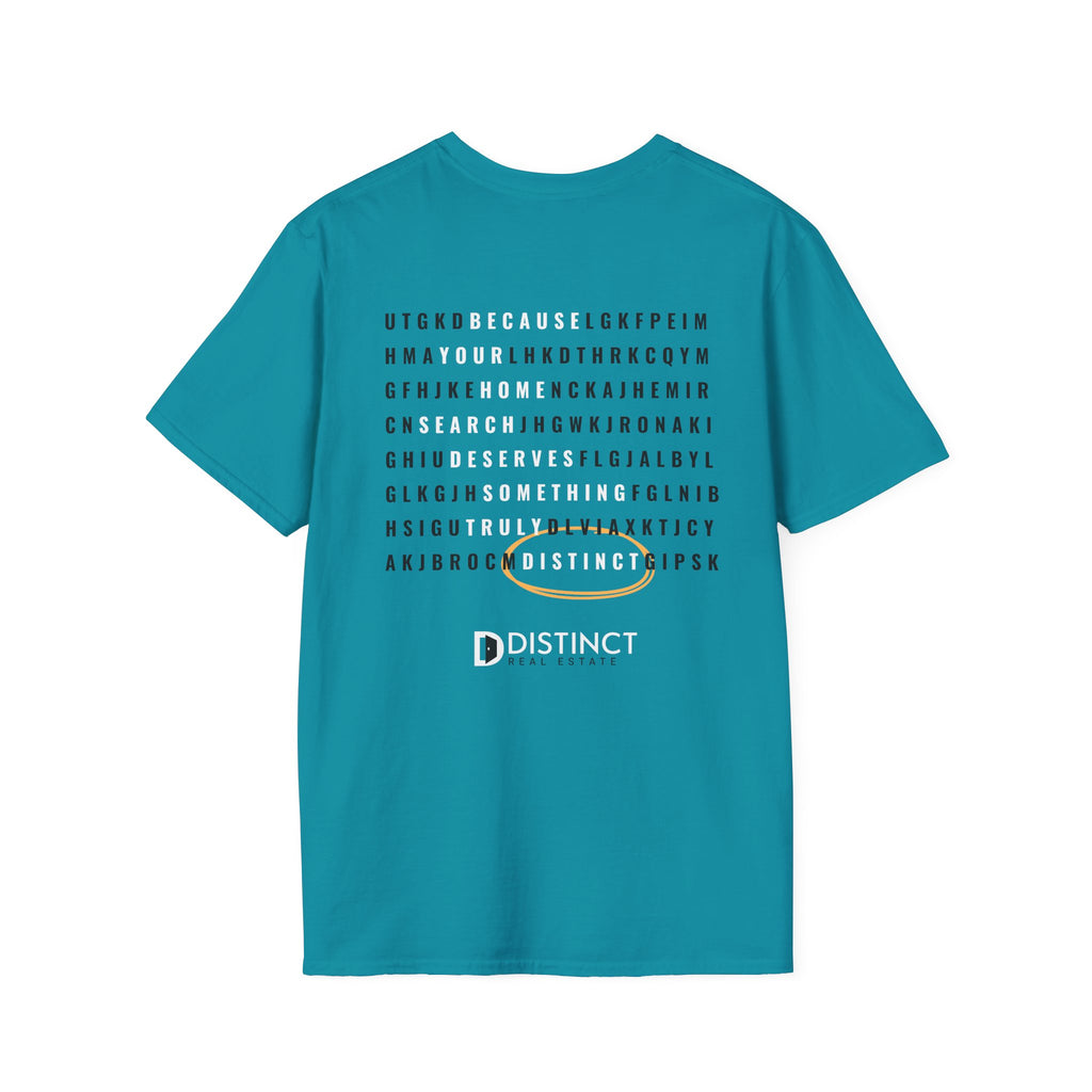 Distinct Unisex Softstyle Teal T-Shirt with Word Search