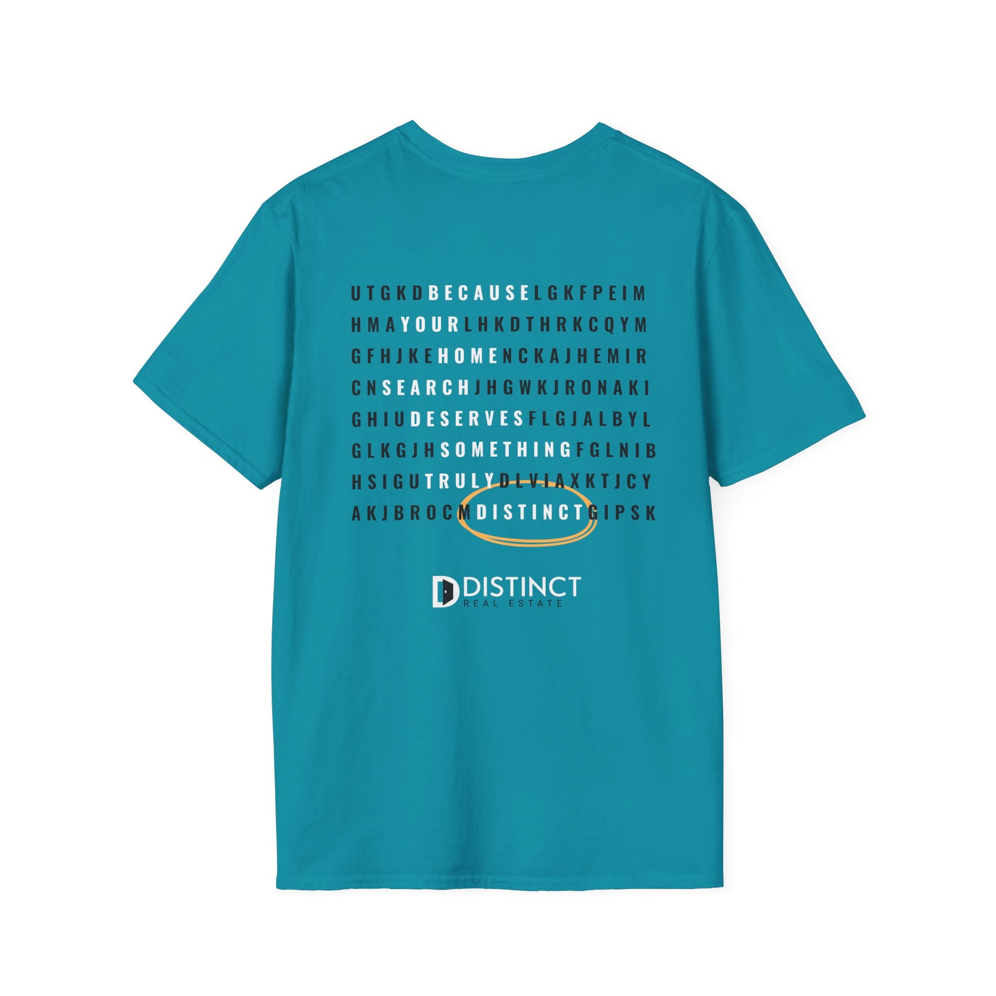Distinct Unisex Softstyle Teal T-Shirt with Word Search