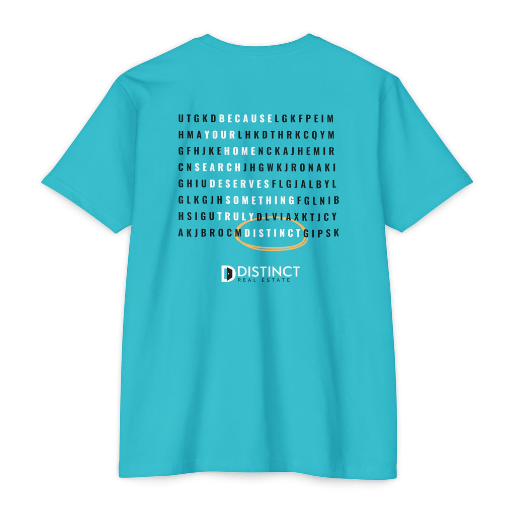 Unisex Jersey T-shirt Tahitian Blue with Word Search