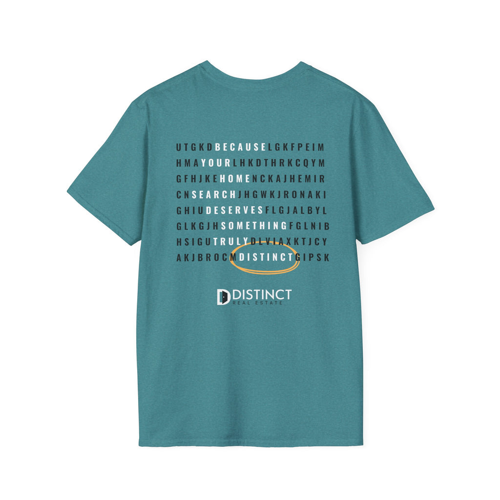 Distinct Unisex Softstyle Teal T-Shirt with Word Search