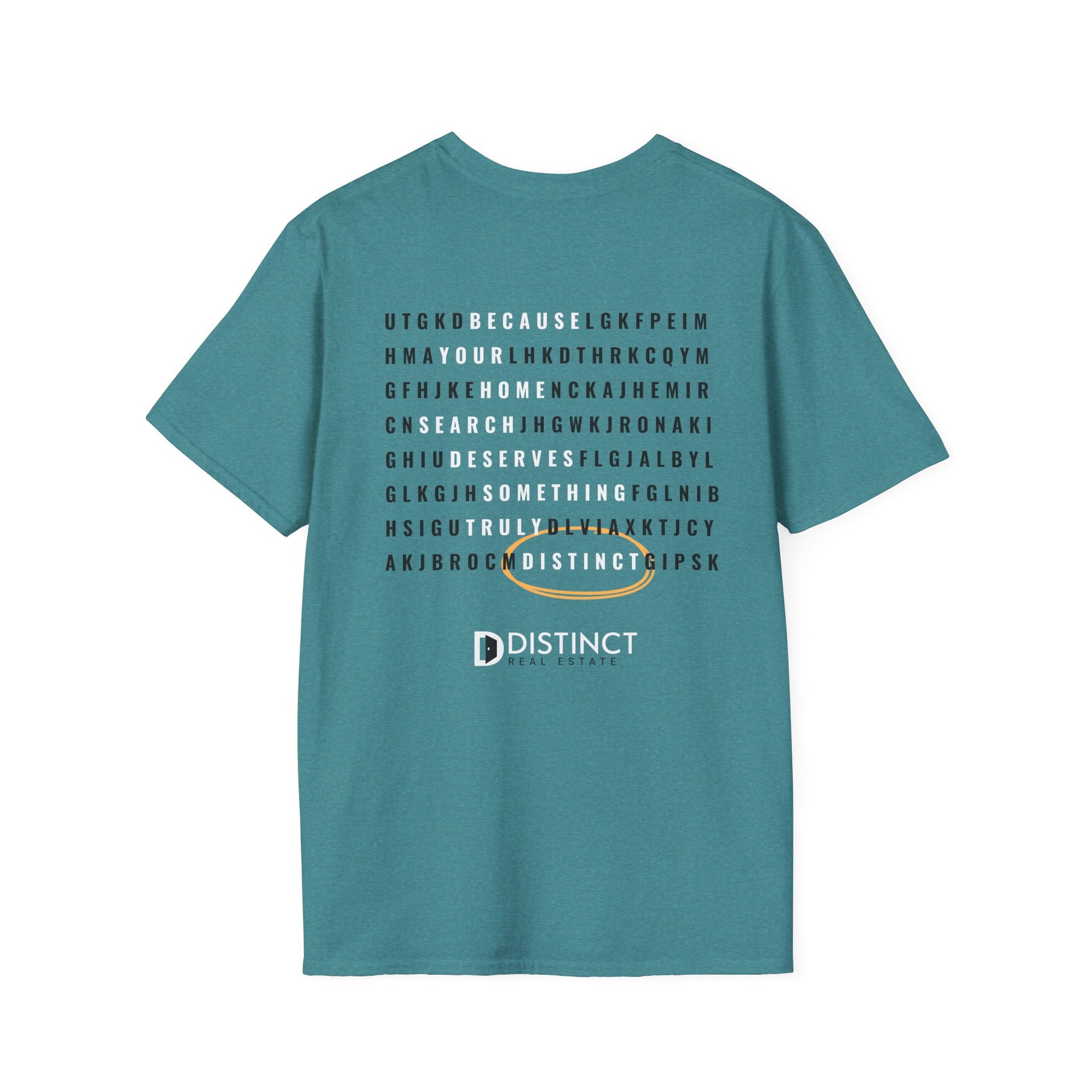 Distinct Unisex Softstyle Teal T-Shirt with Word Search