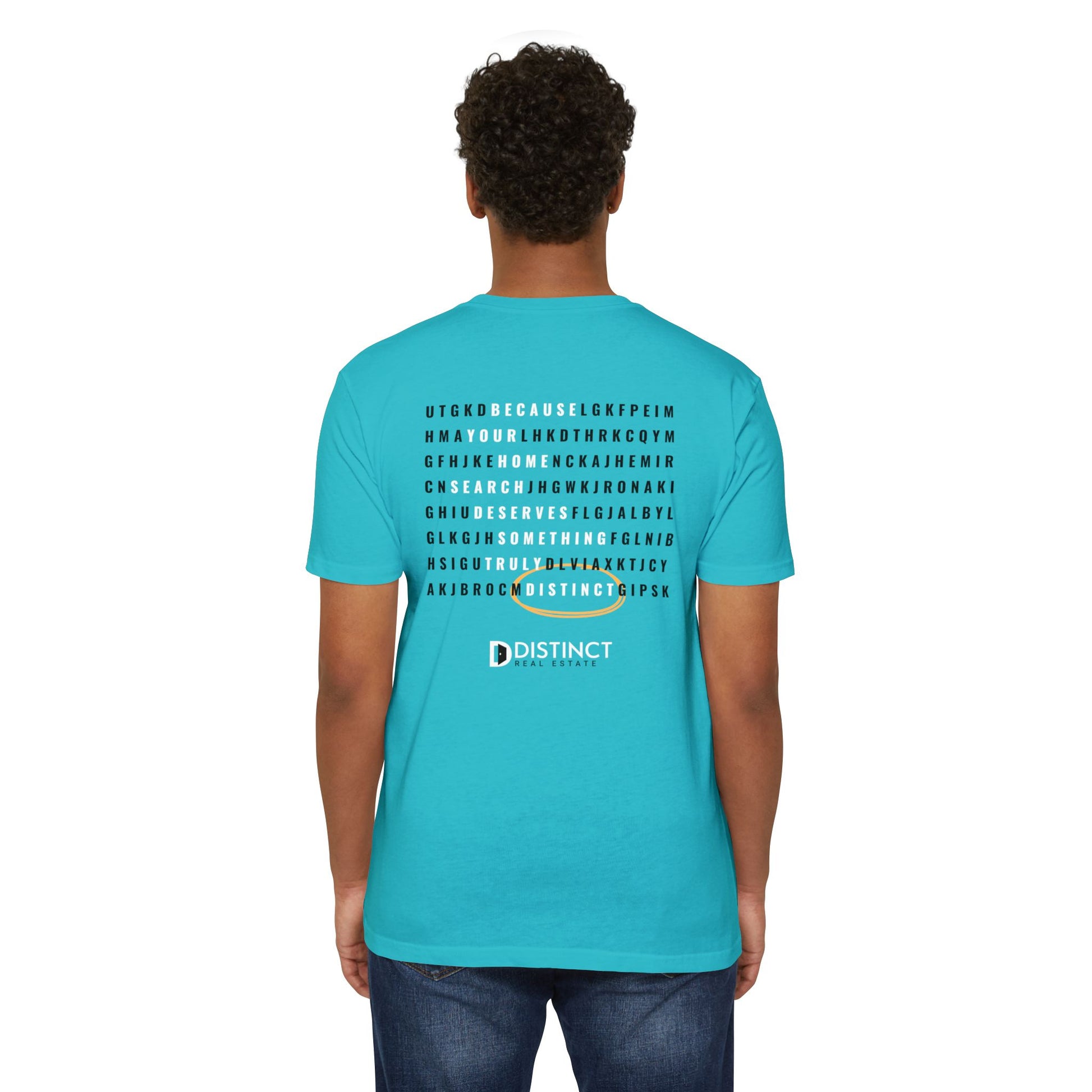 Unisex Jersey T-shirt Tahitian Blue with Word Search
