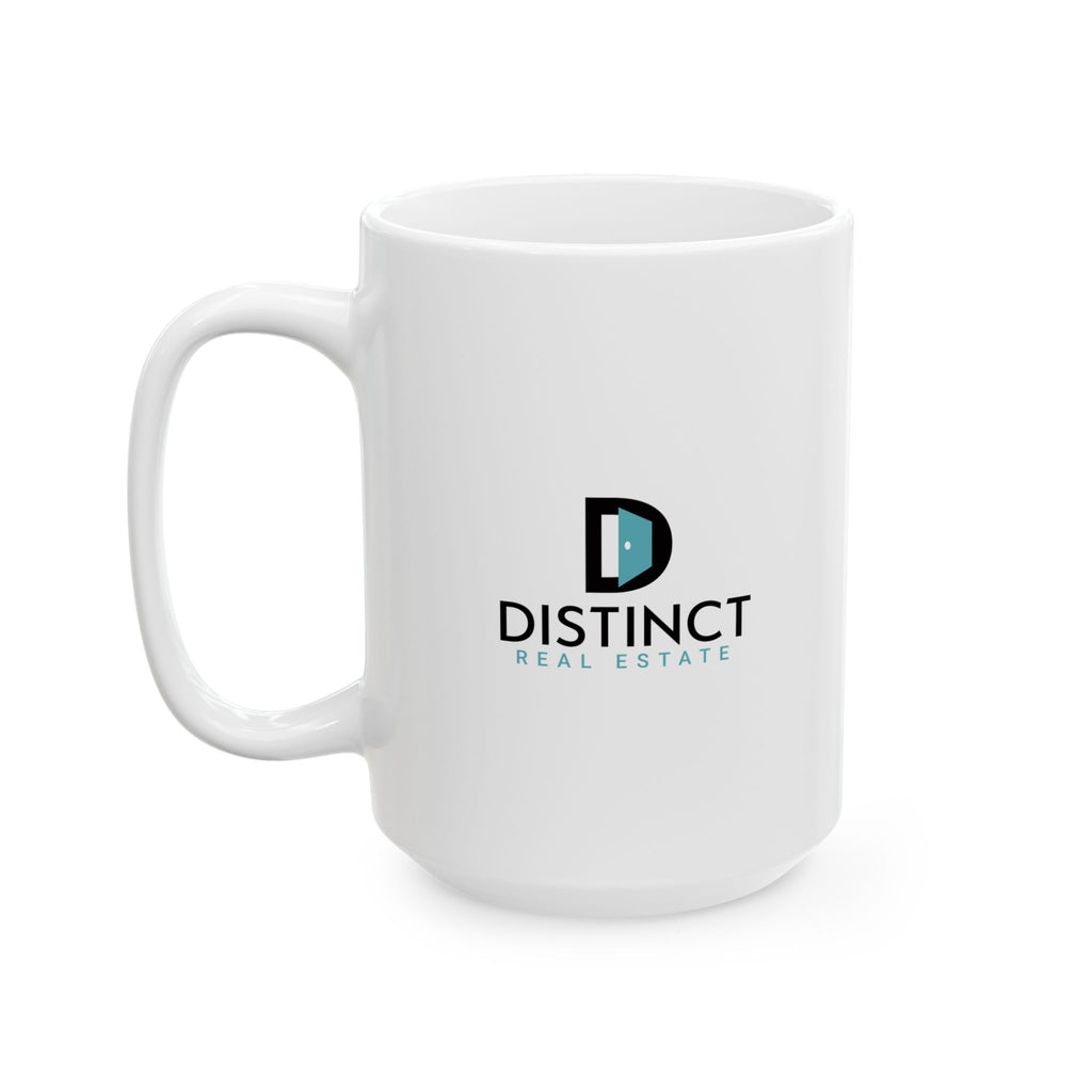 Distinct White Ceramic Mug with Stacked Logo, (11oz, 15oz)