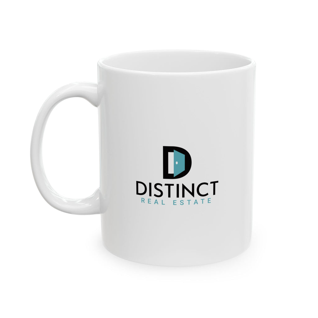 Distinct White Ceramic Mug with Stacked Logo, (11oz, 15oz)