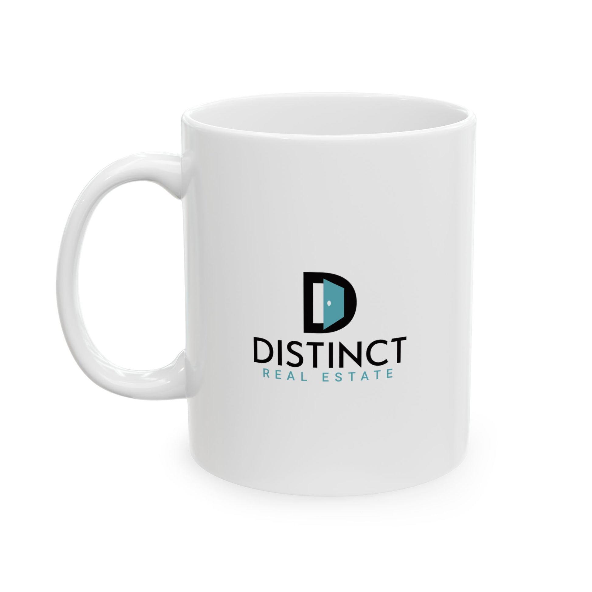 Distinct White Ceramic Mug with Stacked Logo, (11oz, 15oz)