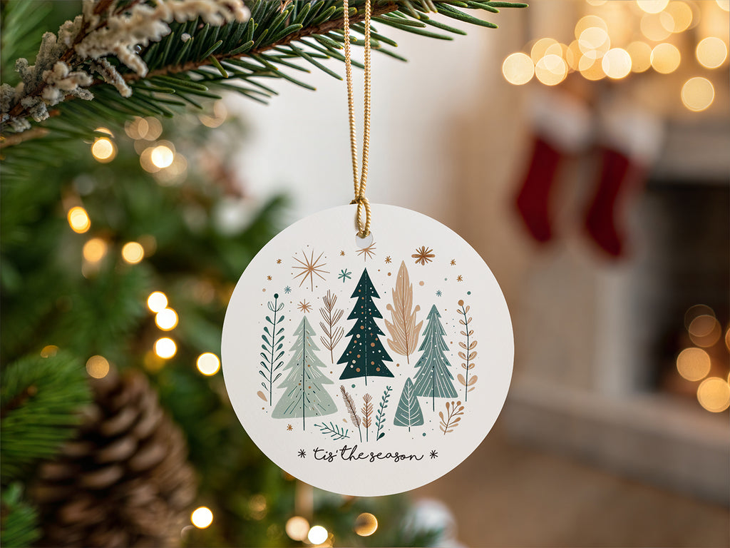 Boho Trees Round Christmas Ornament
